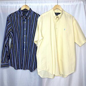 Lot of 2 Ralph Lauren Button Down Shirts, Size Large Preppy Old $ Natural Fabric